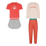 United Colors of Benetton Youth Pyjama 4 Piece Set in Coral