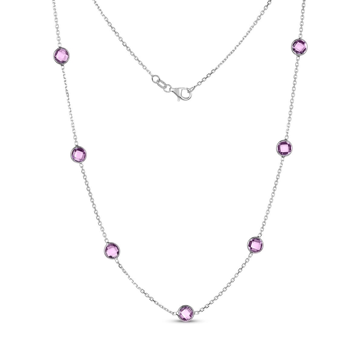 Round Cut Amethyst Neclace, 14ct White Gold