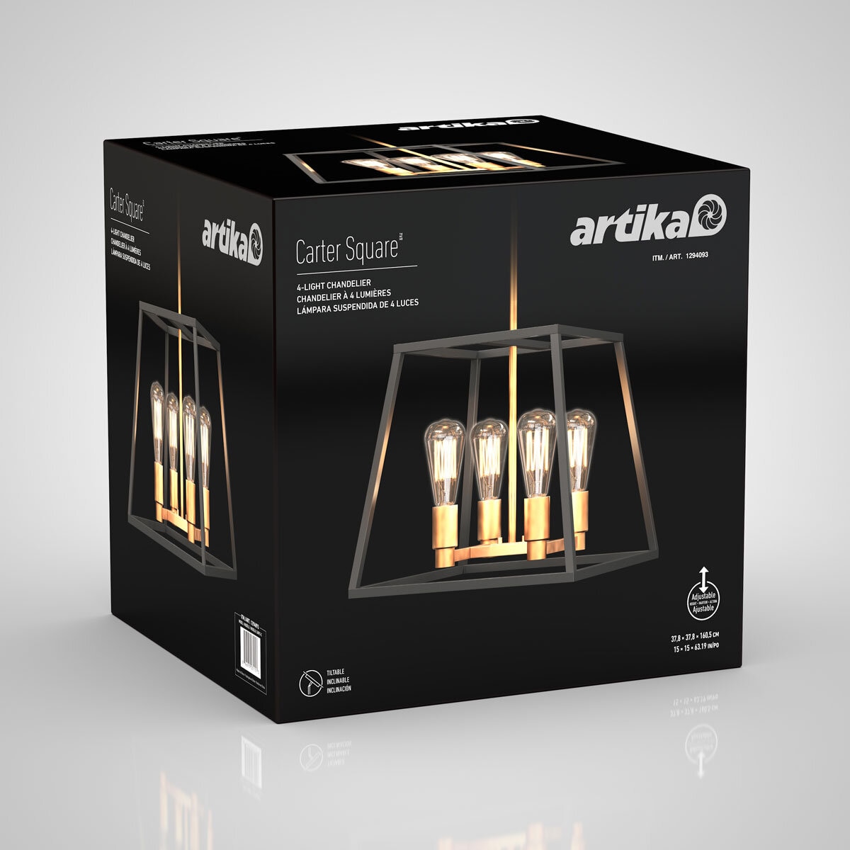 Artika Carter Square Black and Gold Chandelier Light (without bulbs) at costco.co.uk