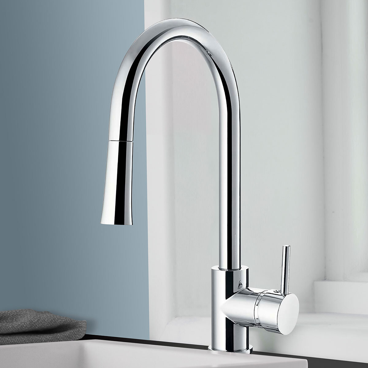 Deva Pendle Kitchen Pull Out Sink Mixer Tap In Chrome - Modern Single Lev