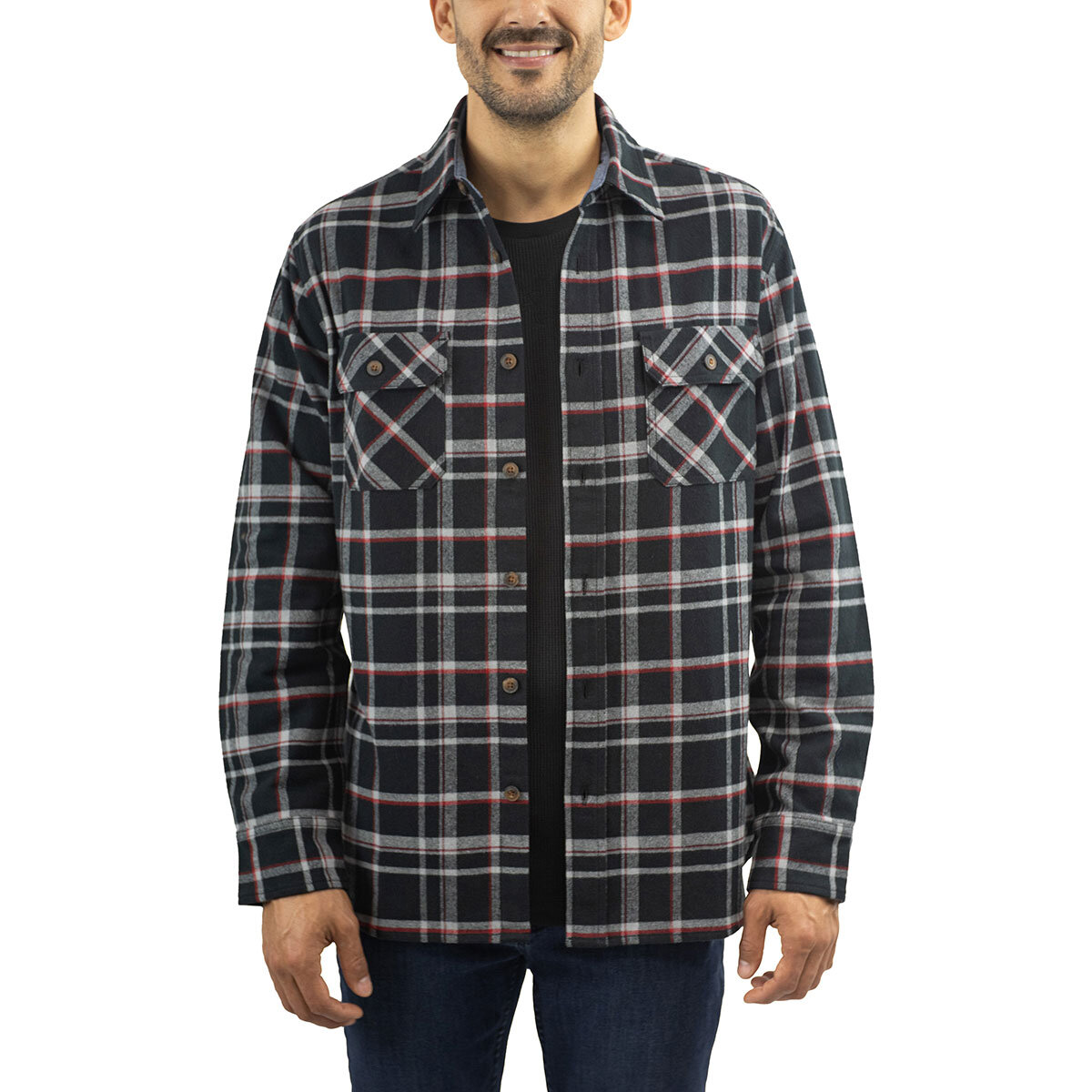 Jachs Mens Flannel Shirt & Thermal 2 Pack in Black