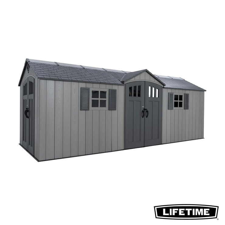 Lifetime 20ft x 8ft (6 x 2.4m) Rough Cut Dual Entry Outdoor Storage Shed - Model 60456 Lifetime 20ft x 8ft (6 x 2.4m) Rough Cut Dual Entry Outdoor Storage Shed - Model 60456