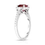 Round Cut Garnet & 0.35ctw Diamond Halo Ring, 14ct White Gold