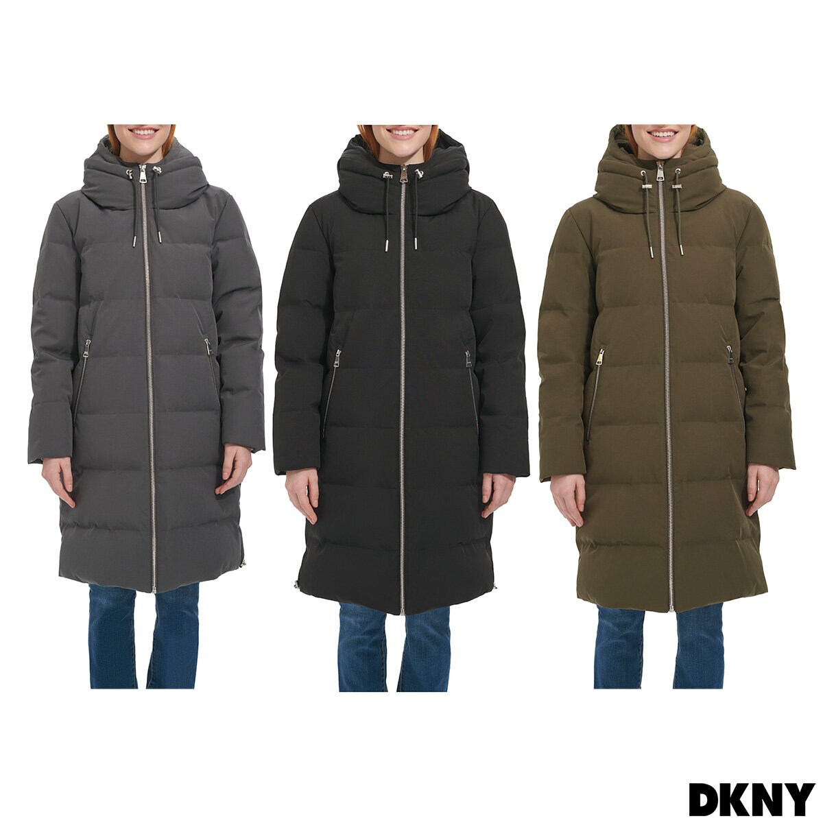 DKNY Ladies Long Down Coat with Hood