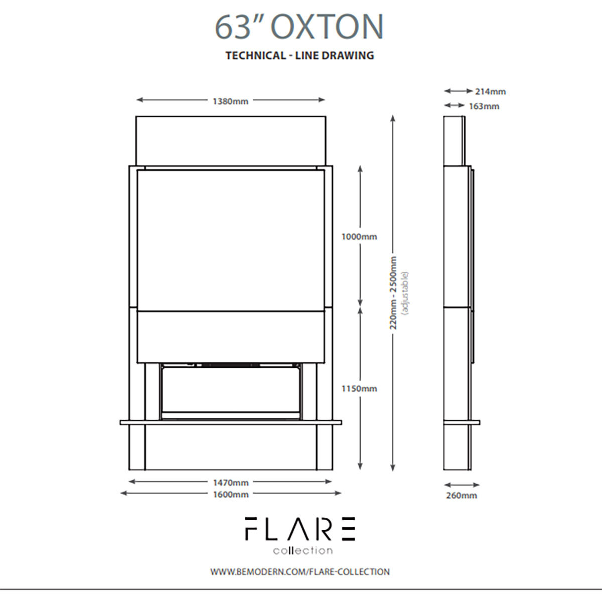 Flare Oxton Wall Mounted Chimney Breast Fireplace Suite in White, 2kW 