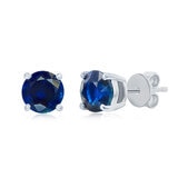 Round Cut Sapphire Stud Earrings, 14ct White Gold