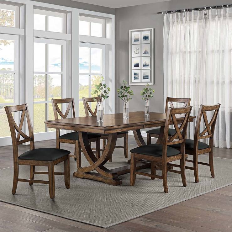 Bayside Furnishings Lakemont Extending Dining Table + 6 Cross Back ...