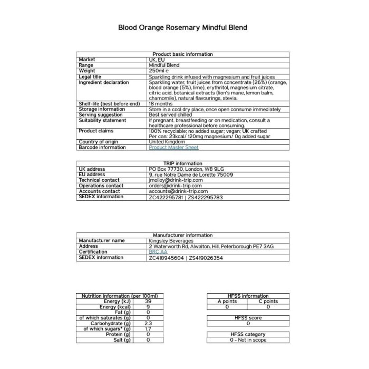 Nutritional Information Nutritional Information