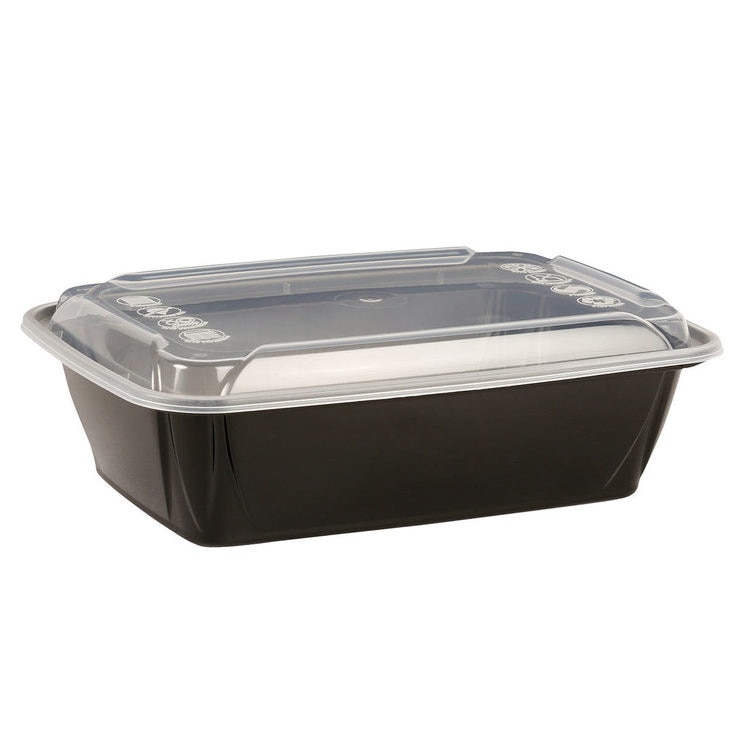 Café Express 38oz Black Plastic Reusable Containers with Clear Lids