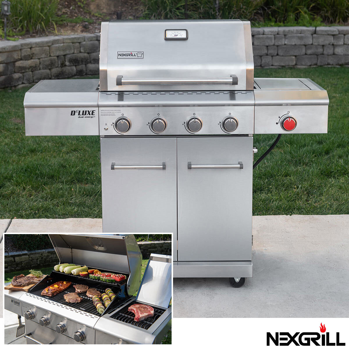 Deluxe 4-Burner Propane Gas Grill in Stainless Steel with Searing Side