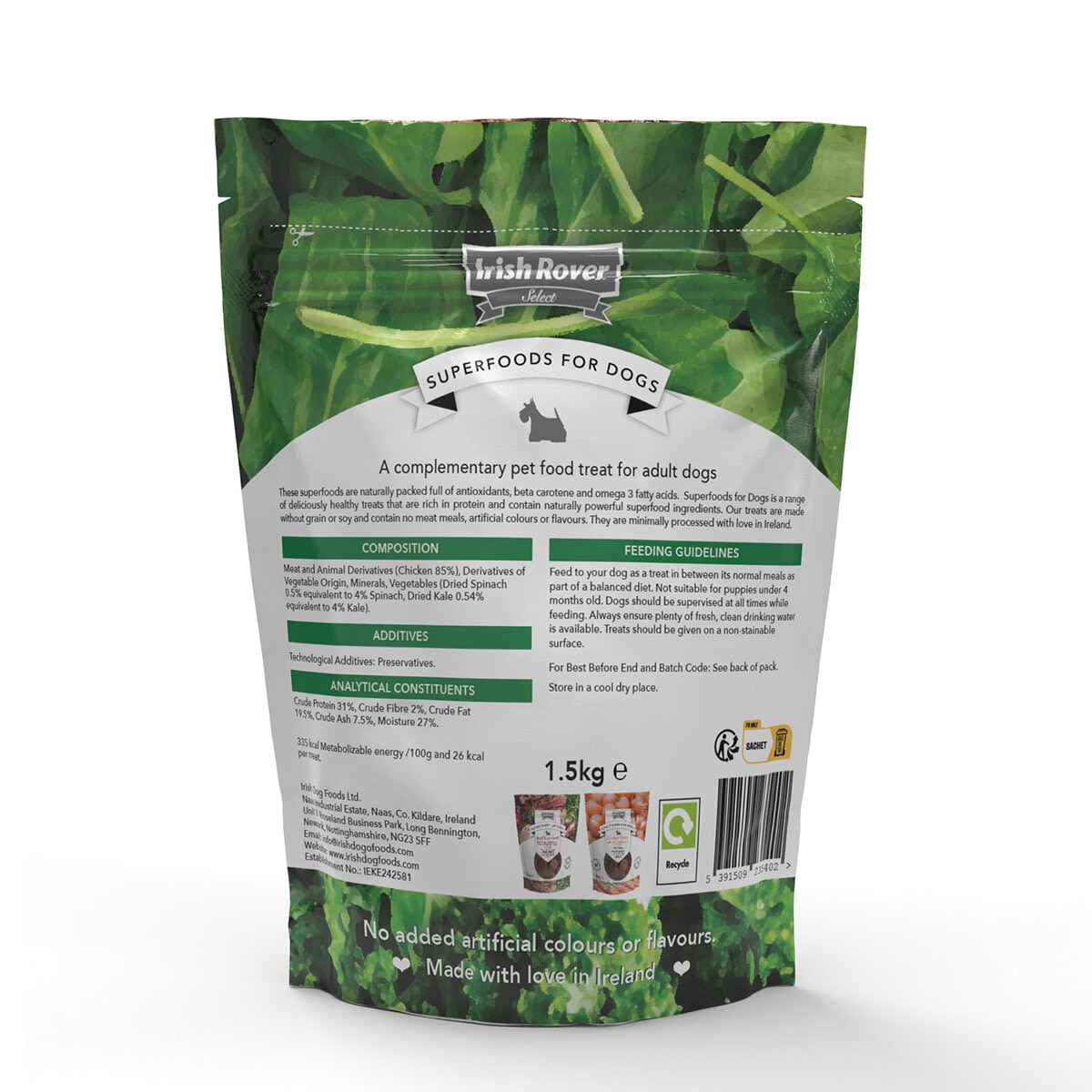 Irish Rover Superfoods for Dogs, 1.5kg in Chicken with Spinach & Kale