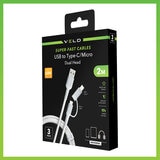 VELD Super-Fast 2m USB to Type-C/Micro USB Cables - 3 Pack