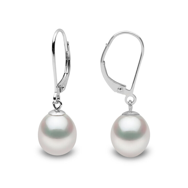 9mm Cultured Freshwater White Pearl Earrings, 18ct White Gold | Costco UK