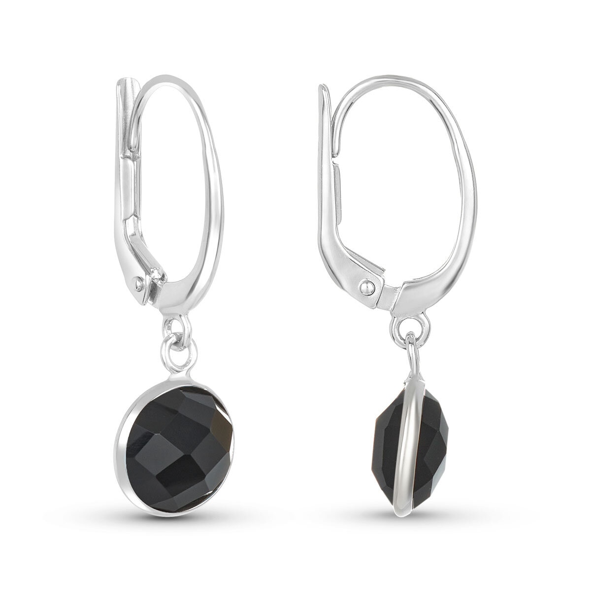 Round Cut Black Onyx Earrings, 14ct White Gold