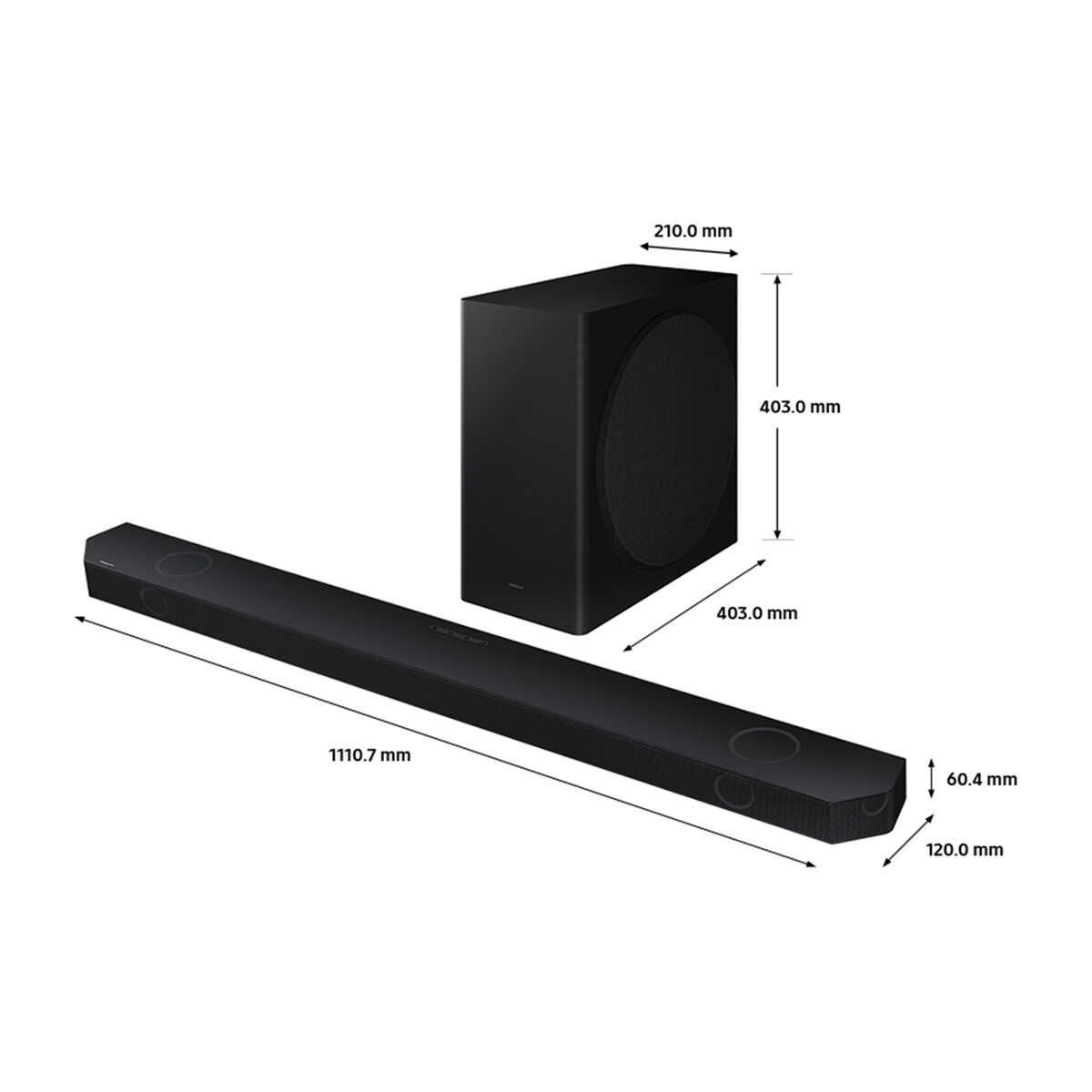 Dimensions Samsung Q800D Q-Series Cinematic Soundbar with Subwoofer