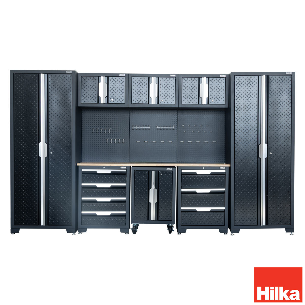 Hilka Garage Pro+ 24 Gauge Steel 9 Piece Cabinet Set Hilka Garage Pro+ 24 Gauge Steel 9 Piece Cabinet Set