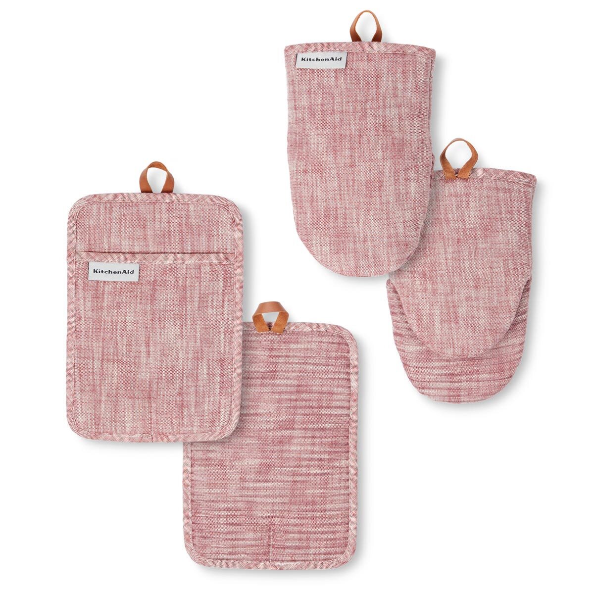 KitchenAid Chambray 4 Pack Pot Holder and Mini Mitt Set in Red