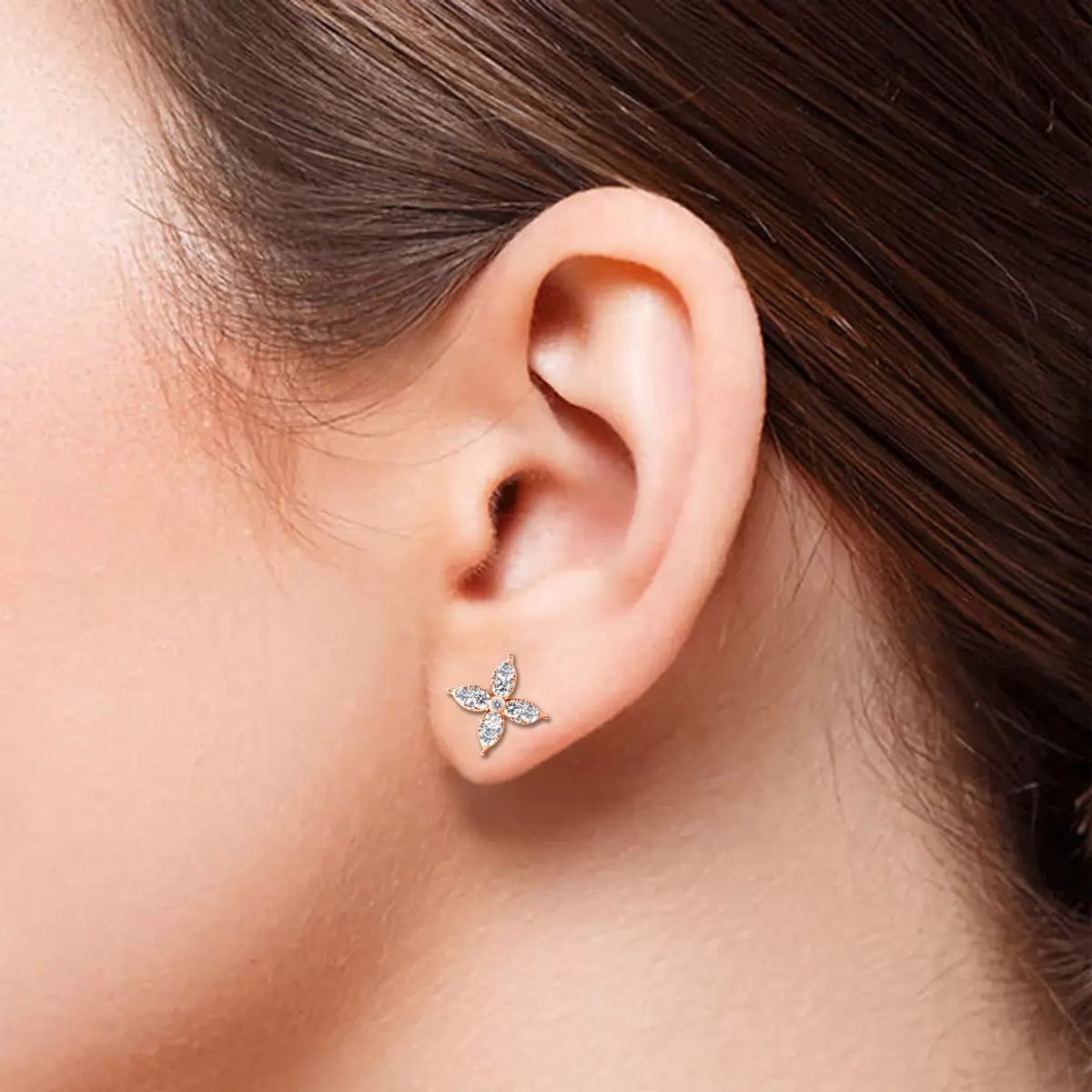 0.90ctw Flower Stud Diamond Earrings, 14k Rose Gold