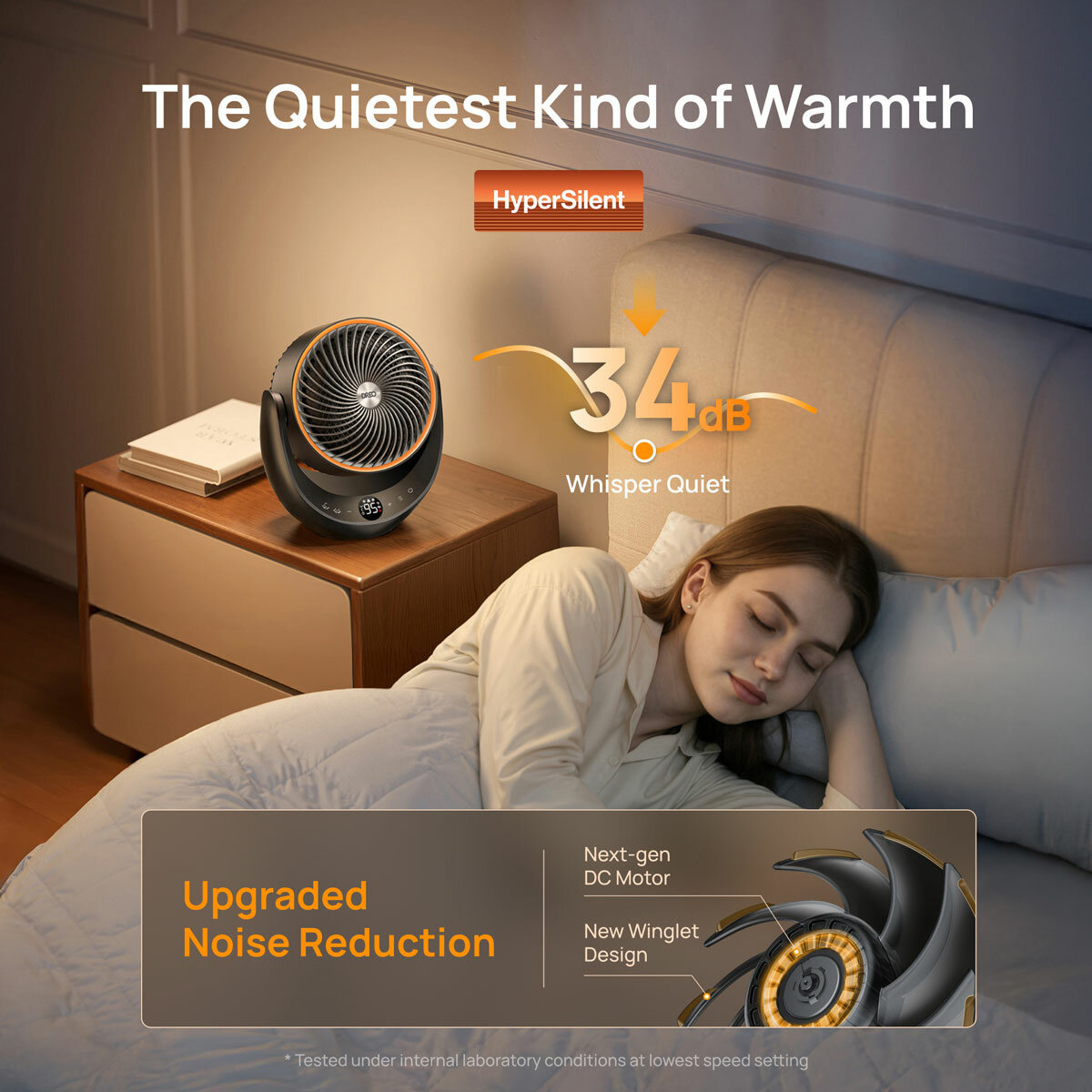 Lifestyle image of Dreo Whole Room Heater and Circulator showing noise reduction Lifestyle image of Dreo Whole Room Heater and Circulator showing noise reduction