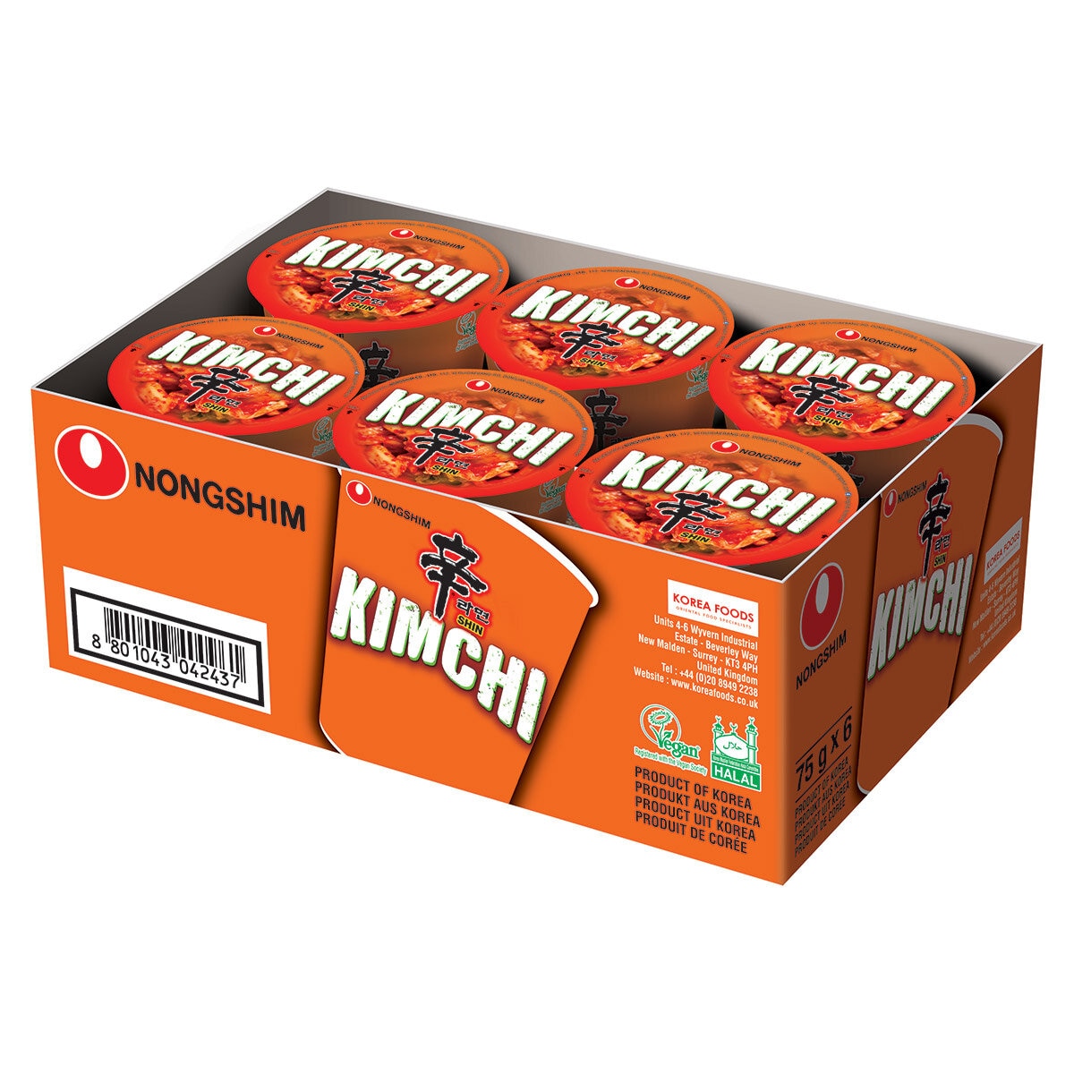 Nongshim Kimchi Ramyun Cup, 6 x 75g