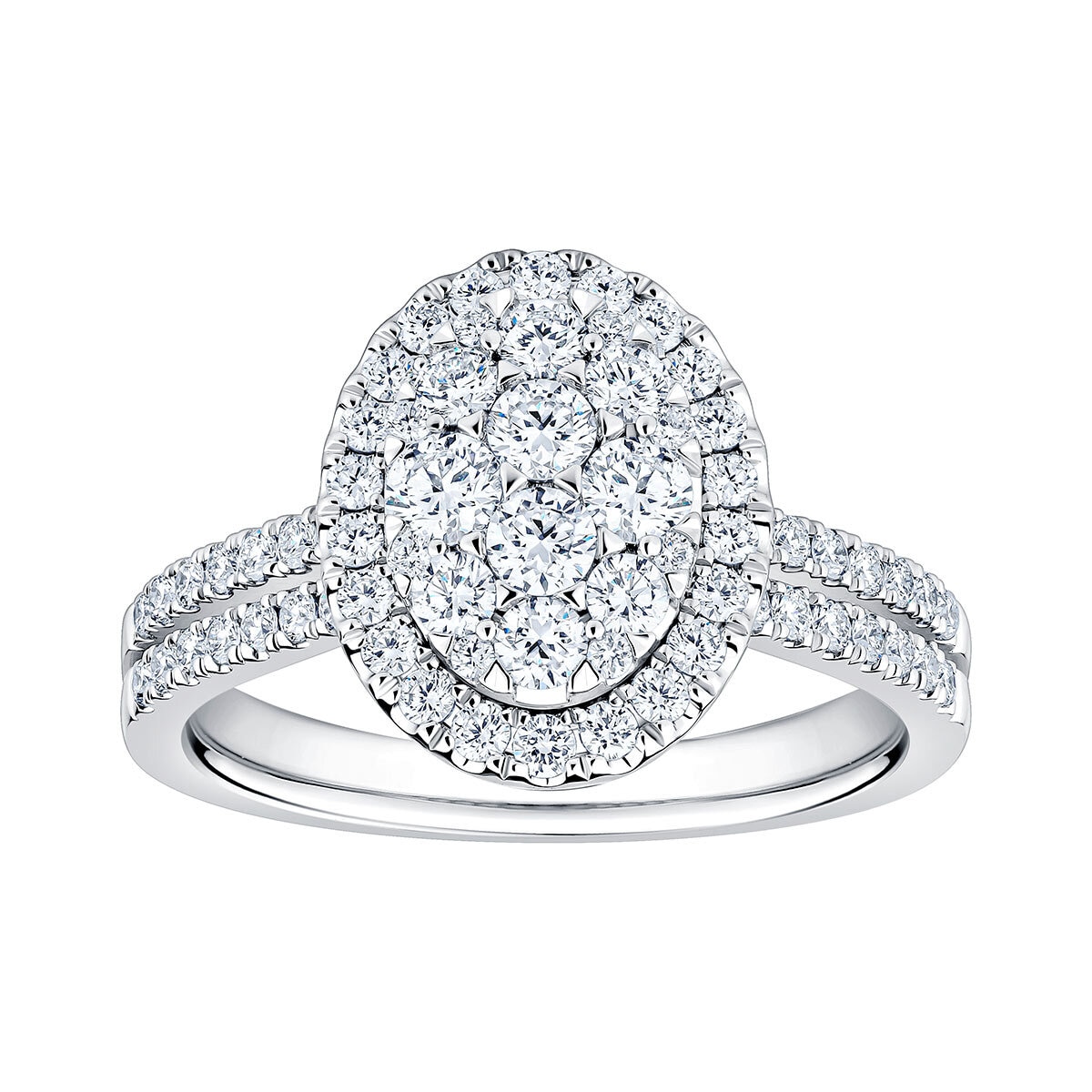 1.00ctw Round Brilliant Cut Diamond Cluster Ring, 14ct White Gold