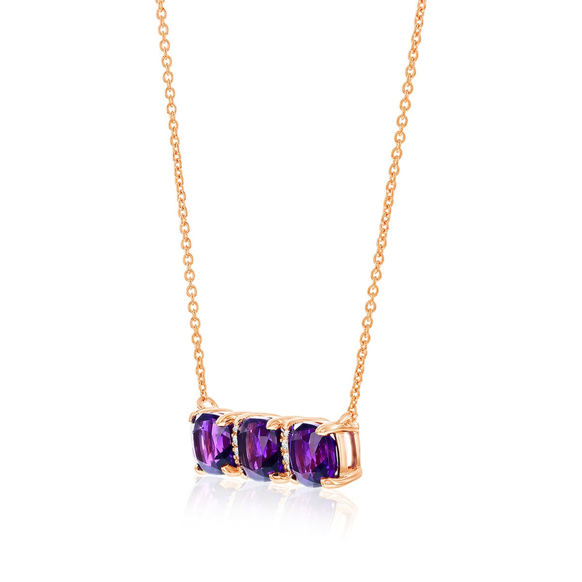 Cushion Cut Amethyst & 0.04ctw Diamond Necklace, 14ct Rose Gold