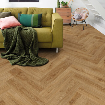 Elka Kentucky Oak Honey Brown Luxury Herringbone Vinyl Flooring Planks with Foam Underlay - 0.794 m² Per Pack