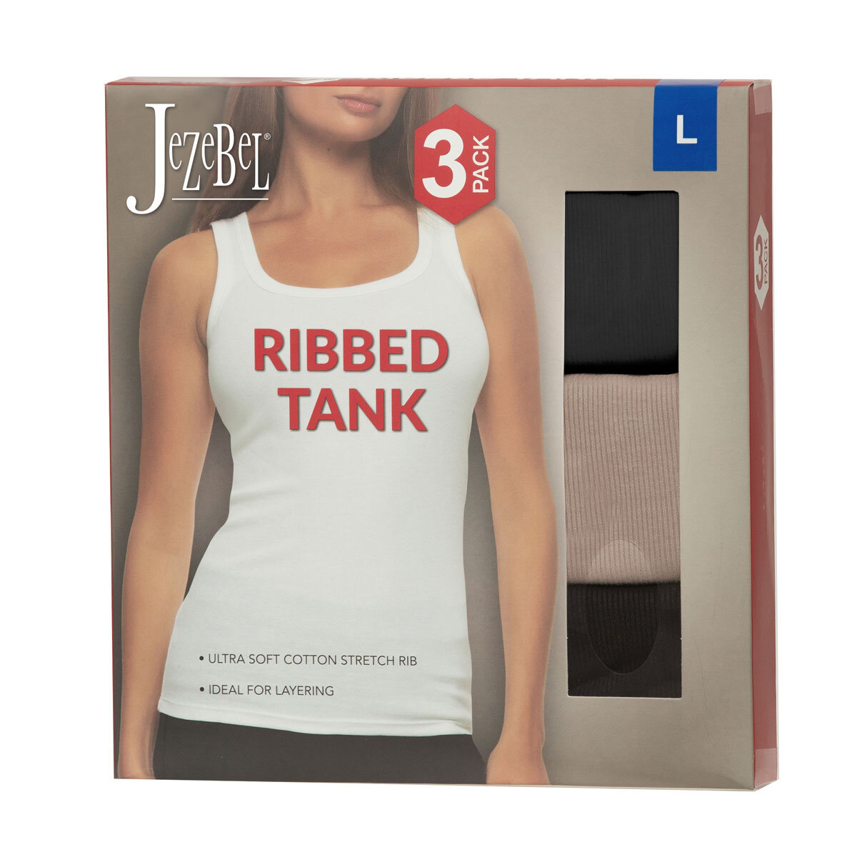 Jezebel Ladies Ribbed Vest 3 Pack