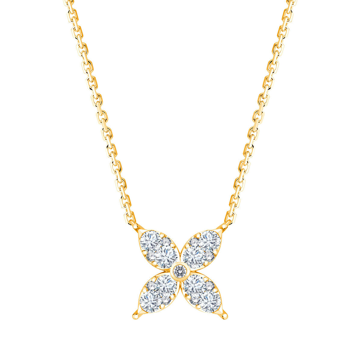 0.50ctw Round Brilliant Cut Diamond Flower Necklace, 14k Yellow Gold