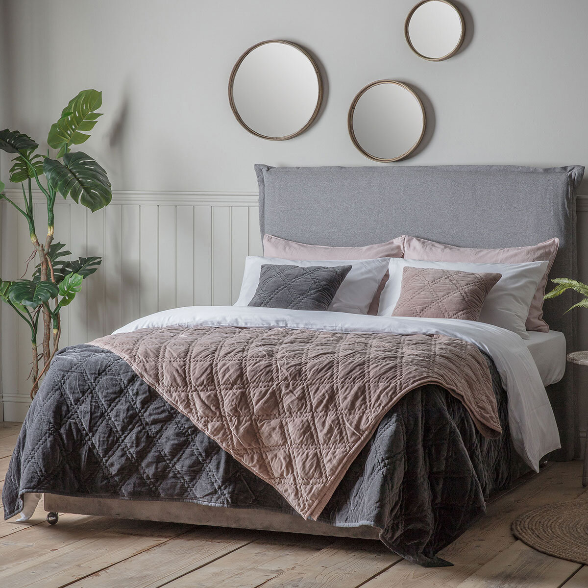 Gallery Quilted Velvet Cushion in Blush