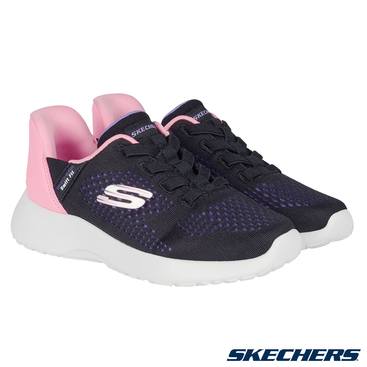 Skechers Kids Swift Fit Trainer In Black & Pink 