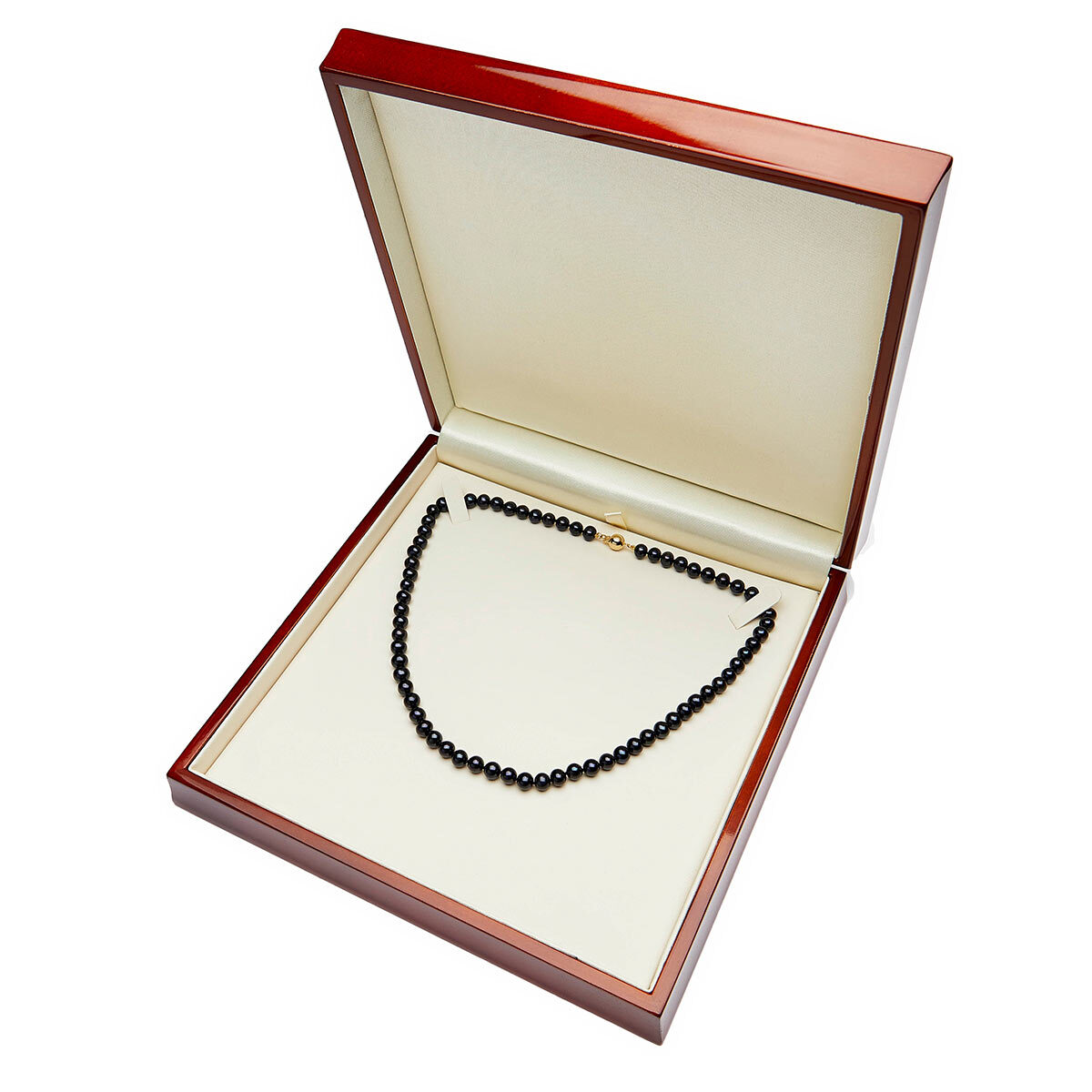 Black Pearl Necklace, 18ct Yellow Gold in box