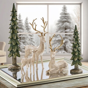 Decorative Deer Family with Trees