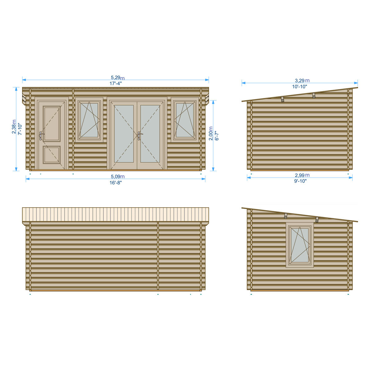 Shire Rydal 44mm Log Cabin 17 x 10ft (5.1 x 3m)