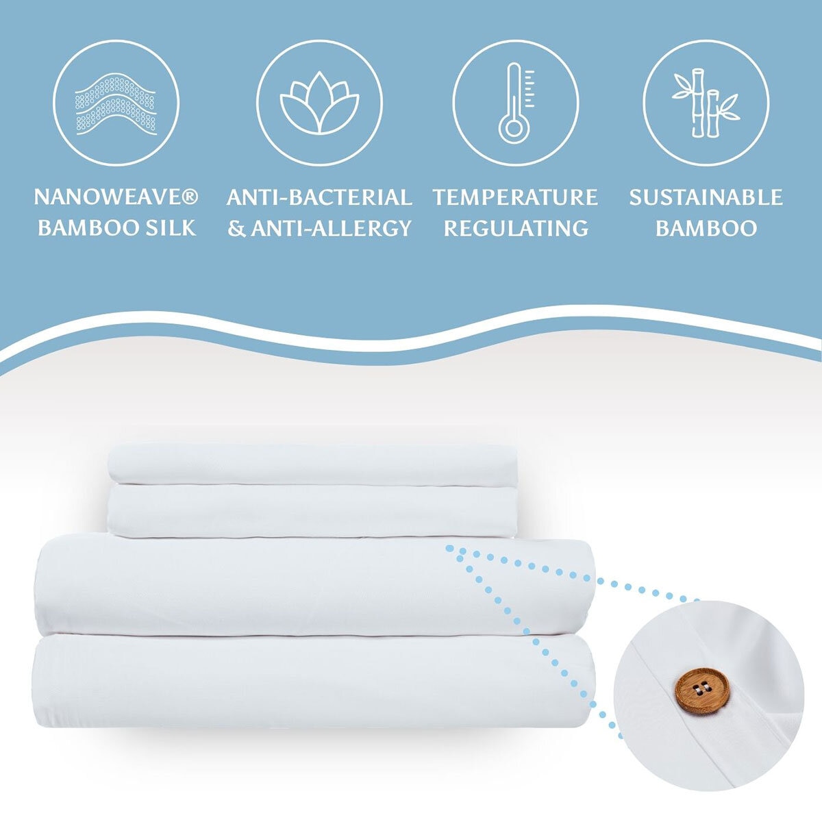 Luff 700 Thread Count 100% Organic Bamboo Deep Fitted White Sheet, in 4 Sizes