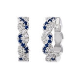 Round Cut Blue Sapphire & 0.18ctw Diamond Hoops, 14ct White Gold