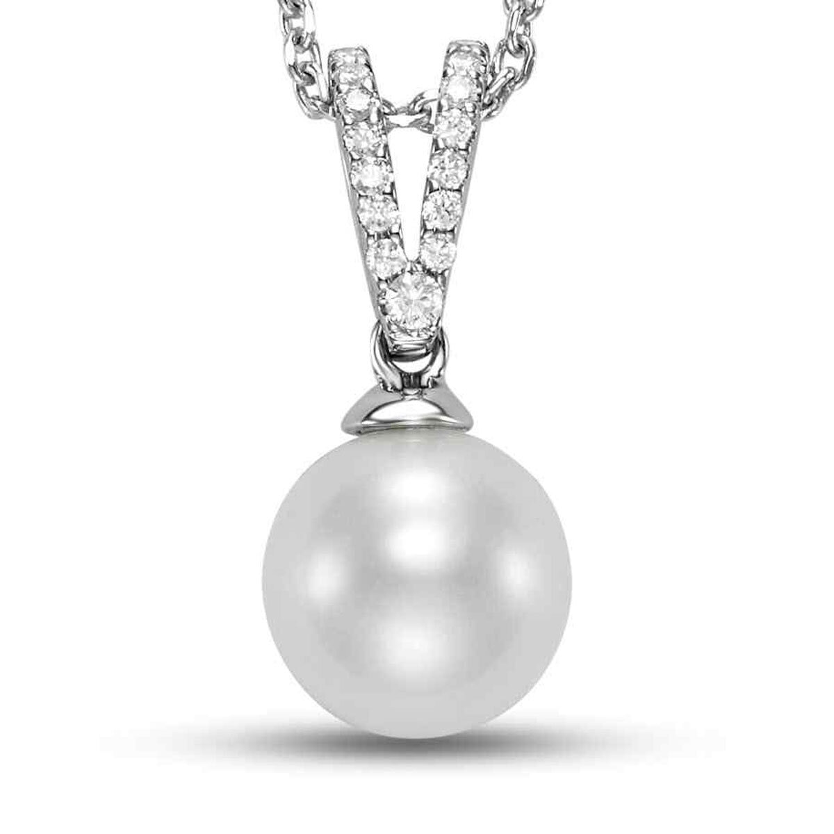 8.5-9mm Cultured Freshwater White Pearl Pendant, 18ct White Gold