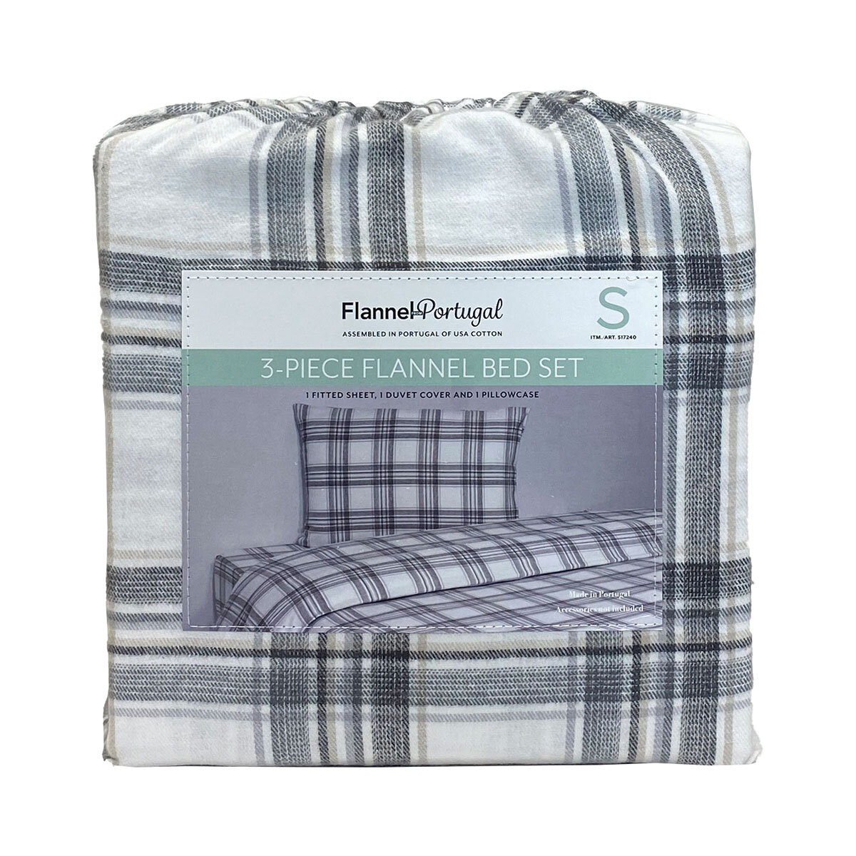 Portuguese Flannel Cotton 3 Piece Single Duvet Set, in 4 colours