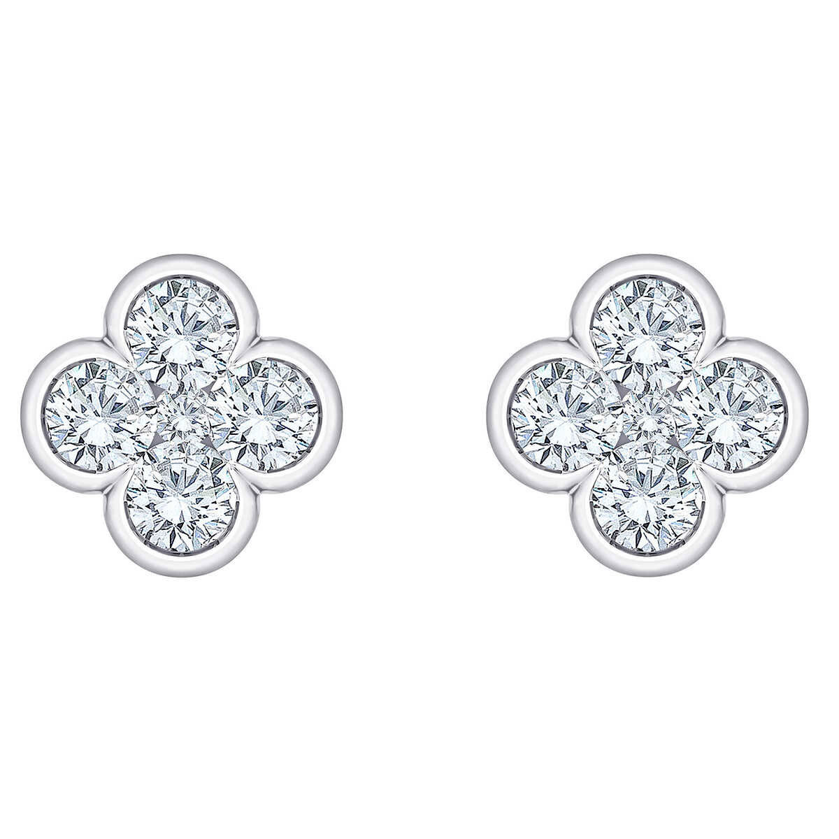0.50ctw Round Brilliant Cut Diamond Clover Earrings, 14ct White Gold