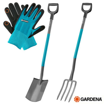 Gardena ClassicLine Spade & Fork Digging Tool and Glove Bundle
