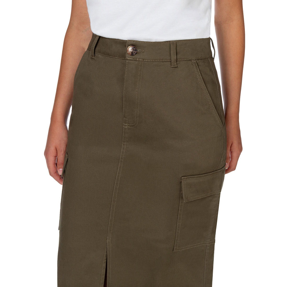 Wellworn Ladies Cargo Maxi Skirt in Olive