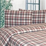 Portuguese Flannel Cotton 4 Piece Double Duvet Set, Red Plaid