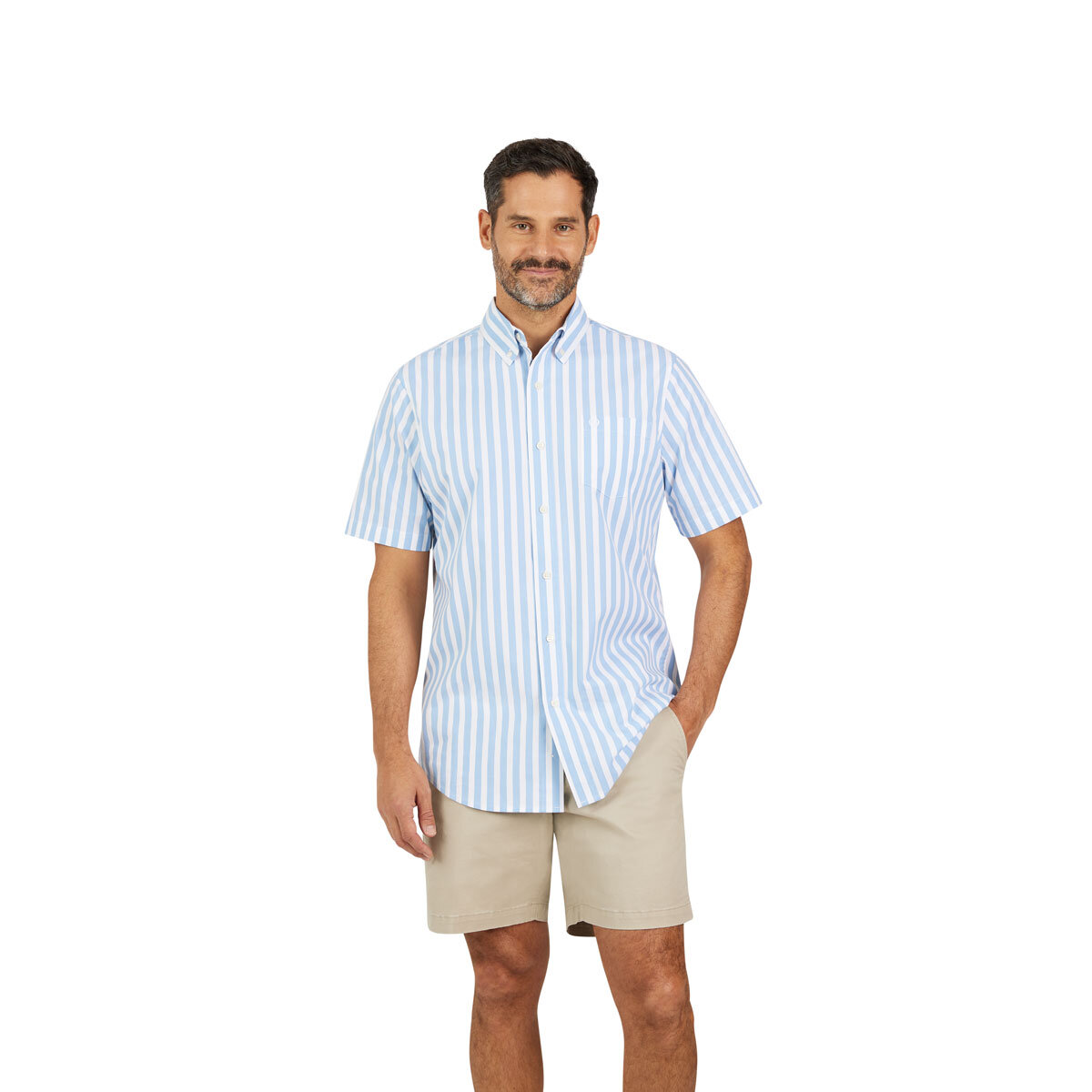Chaps Men’s Easy Care Short Sleeve Woven Shirt in Blue Stratus