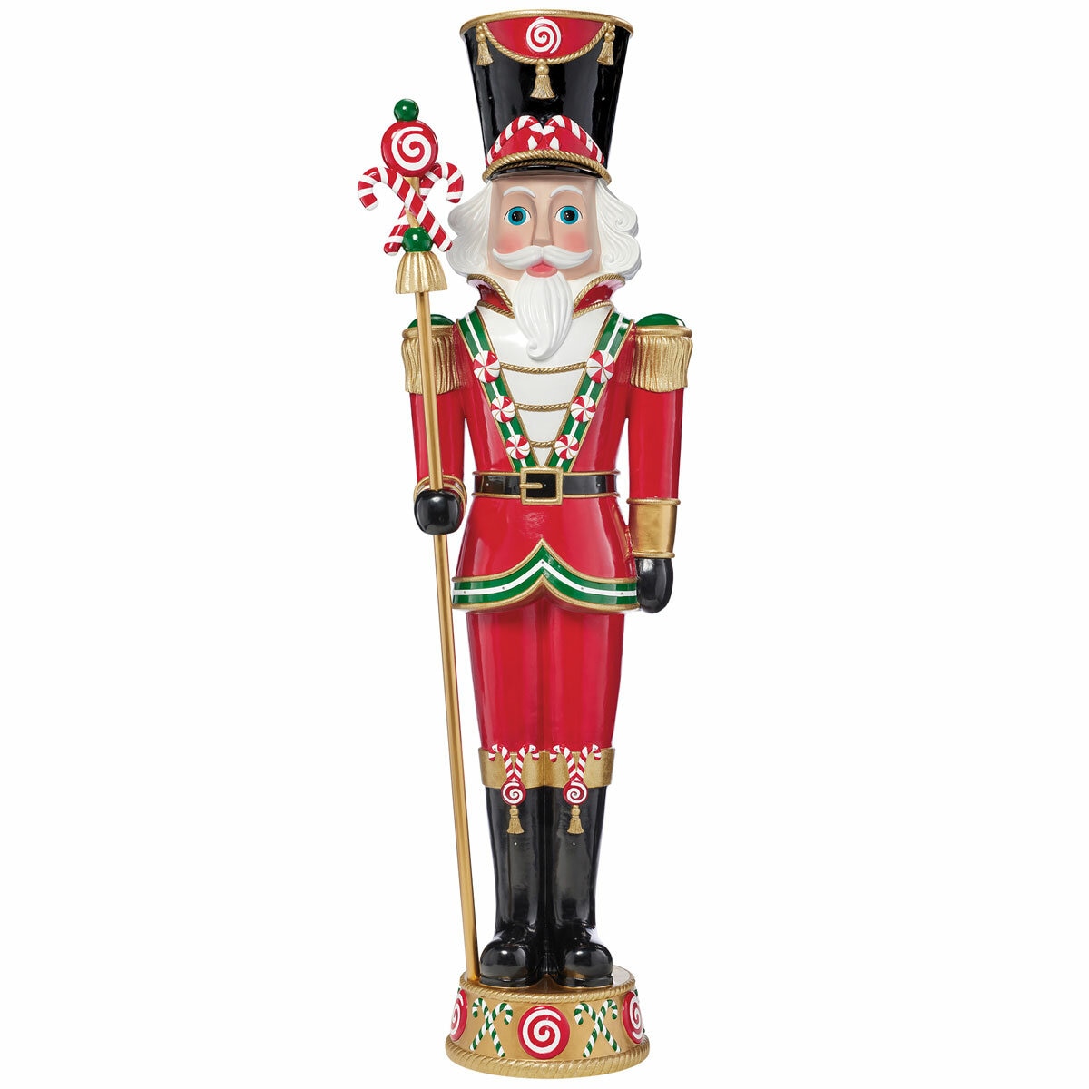 Pre-lit Resin Candy Cane Nutcracker with 42 color LED and Music Pre-lit Resin Candy Cane Nutcracker with 42 color LED and Music