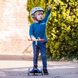 Micro Mini Foldable Navy Scooter with Medium Dino Helmet and Blue Bell (2+ Years)