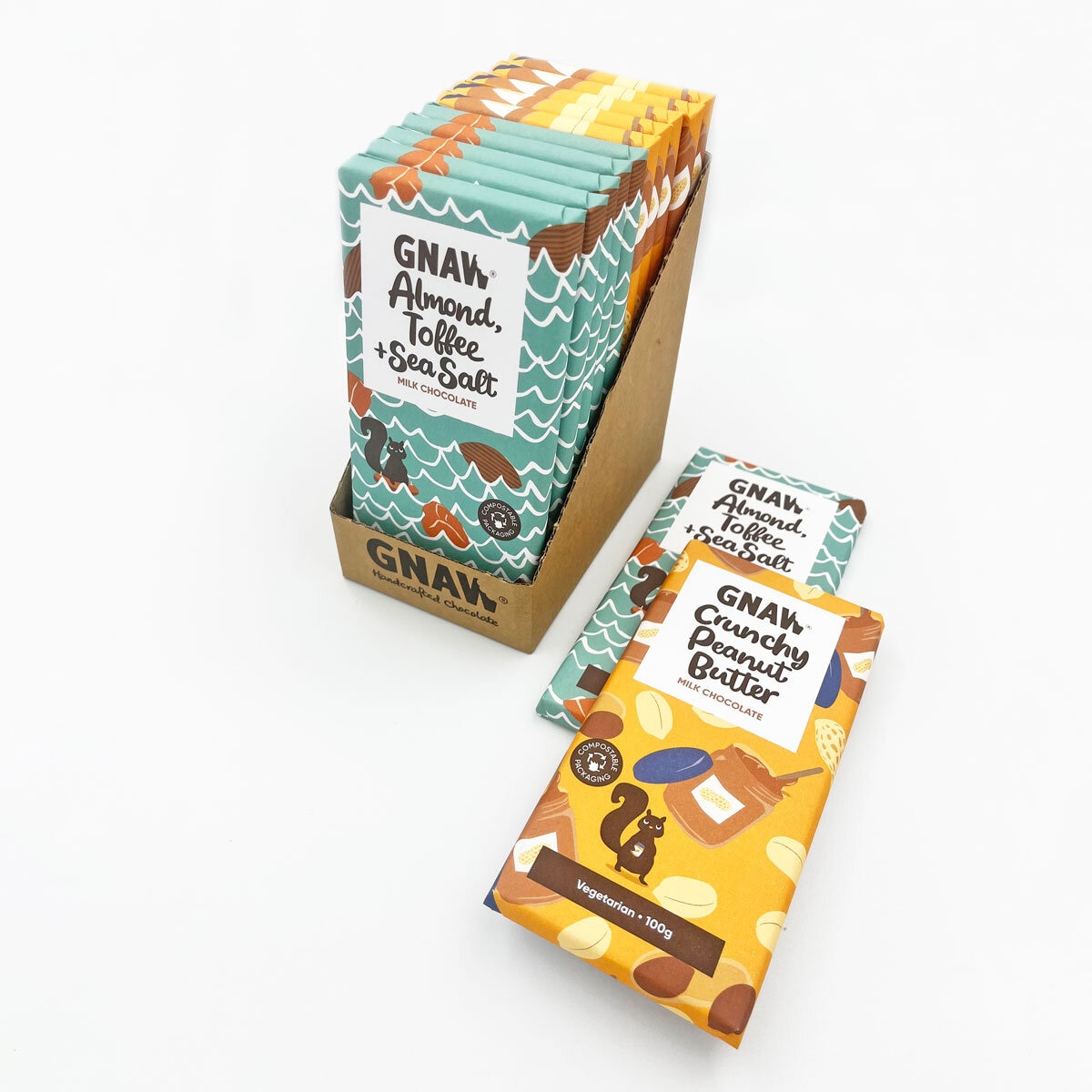 Gnaw Crunchy Peanut Butter & Almond, Toffee + Sea Salt Chocolate Bars, 12 x 100g