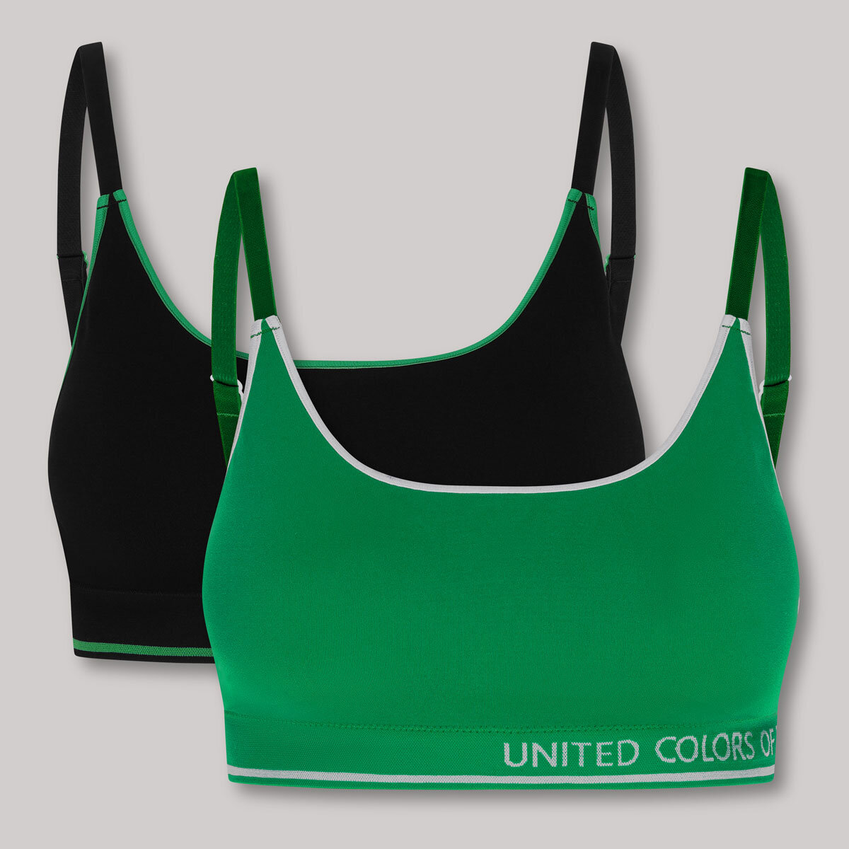 United Colors of Benetton Seamless Bra 2 Pack in Black & Green