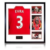 Patrice Evra Signed MUFC Home Framed Shirt, including 3 Photos