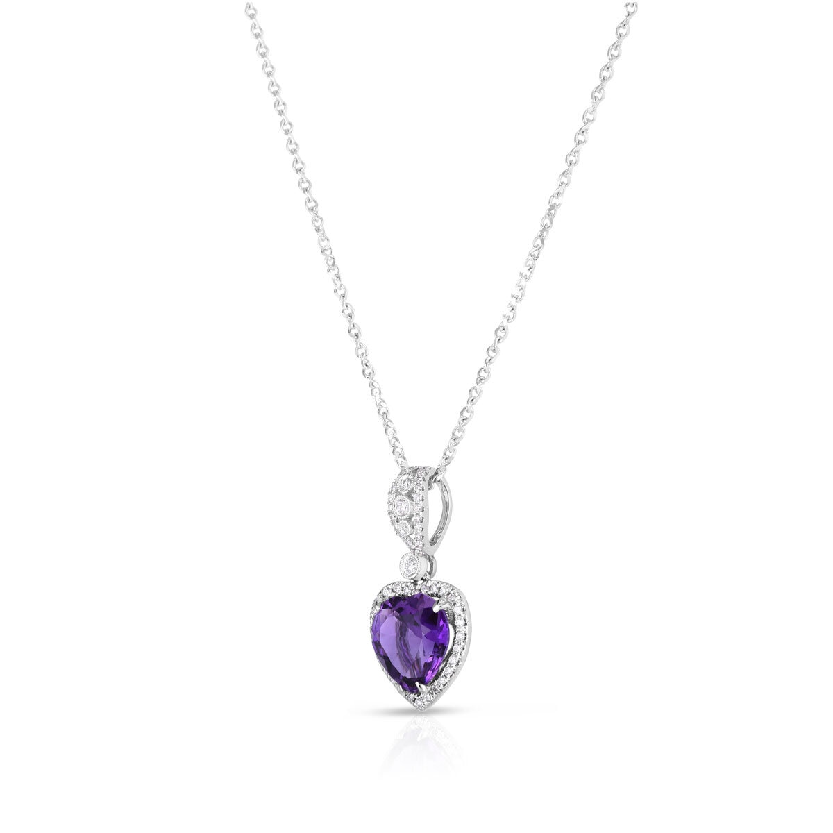 Amethyst & 0.19ctw Diamond Heart Pendant, 14ct White Gold