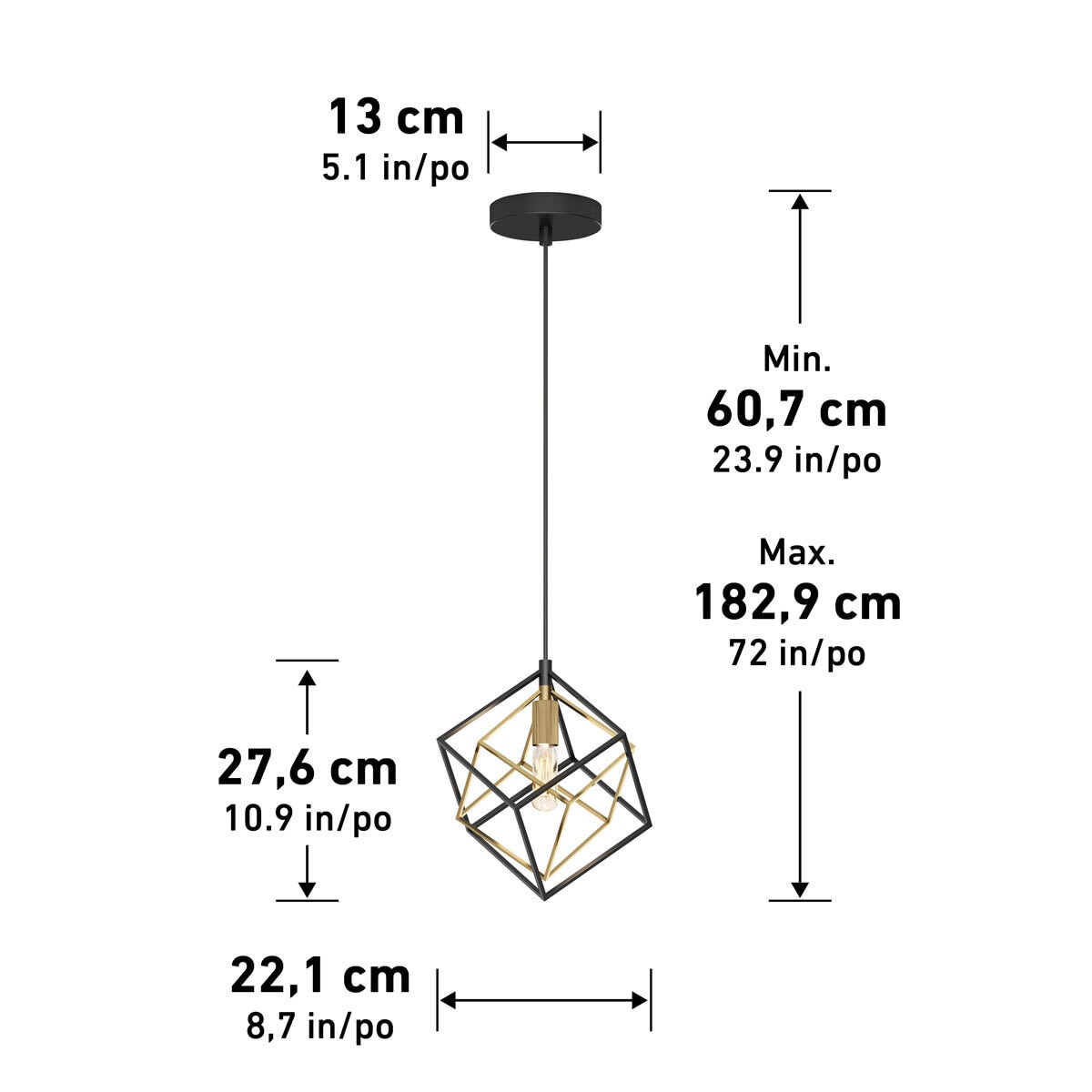 Artika Imperium 1-Pendant Light Fixture in Black & Gold PDT1-IM-5LBG40 at costco.co.uk